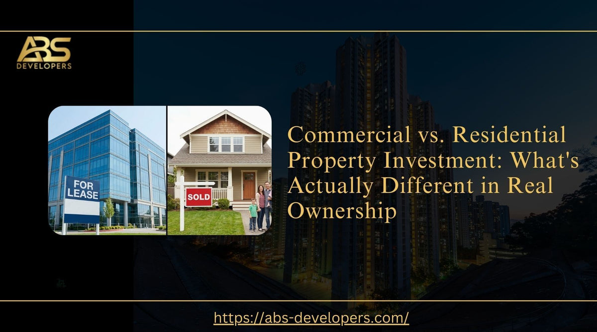 Commercial building with ‘For Lease’ sign beside a residential house with ‘Sold’ sign.