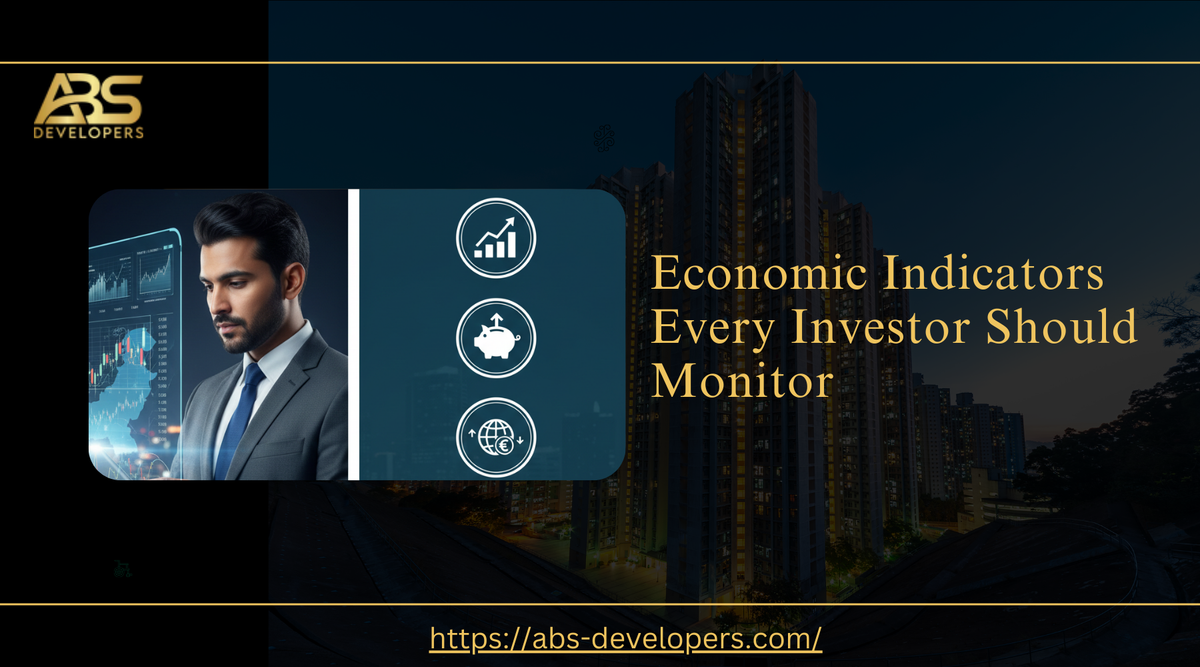 Investor analyzing financial charts with economic growth and profit icons