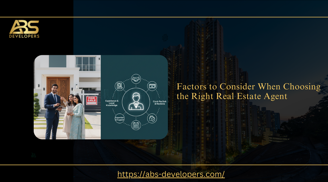 Family with realtor outside modern home for sale listing