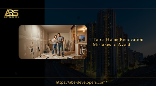 Top 5 Home Renovation Mistakes to Avoid by ABS Developers. Includes a couple in a messy room.