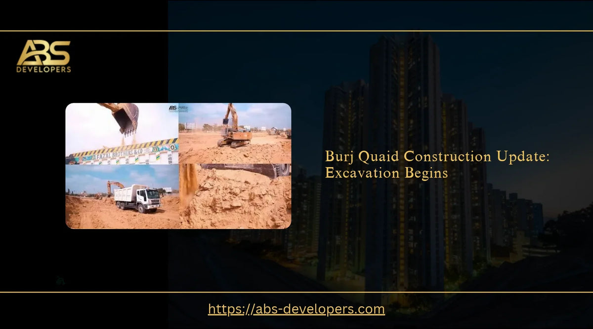 Excavation and site preparation work at the Burj Quaid construction site in DHA City Karachi, marking the start of the planned 82-story tower.