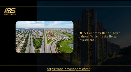 DHA Lahore and Bahria Town Lahore aerial view showing residential development, wide roads, and community layout.