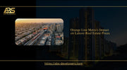 Aerial view of the Lahore Orange Line Metro track and station passing through residential and commercial developments, featured alongside text about its impact on property prices.