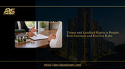 Landlord and tenant reviewing a rental agreement at an office desk with a house model and keys, illustrating tenancy rights in Punjab, Pakistan.