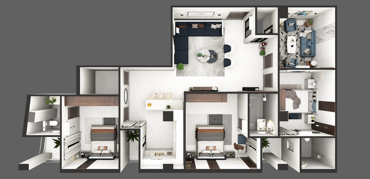 Pearl One Courtyard Tower 1 Three Bed floor plan